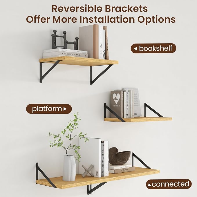 Axeman Deep Floating Shelves - 20 Inch Floating Shelves Set of 2-12 Inch Deep Oak Wall Shelves for Living Room Bathroom Kitchen - Image 4