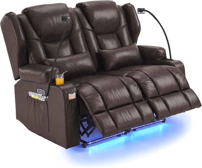 Redlife Power Loveseat Recliner Sofa with Blue LED Base Lights by Redlife