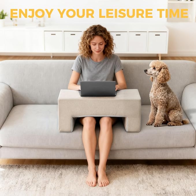 Reading Pillow for Gaming Lap Desk Pillow for Laptop Memory Foam Bed Desk for Reading Working Crocheting Gaming Arm Rest on Bed/Sofa/Floor/Couch/Car (Beige) - Image 3