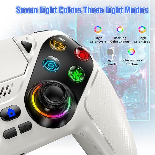 Dinosoo RGB Wireless Controller for PS5/PC/Mobile – Bluetooth Gamepad with Turbo, Macro, Dual Vibration, 6-Axis Gyro, 3.5mm Audio Jack, Built-in Speaker & 1000mAh Battery-White - Image 4