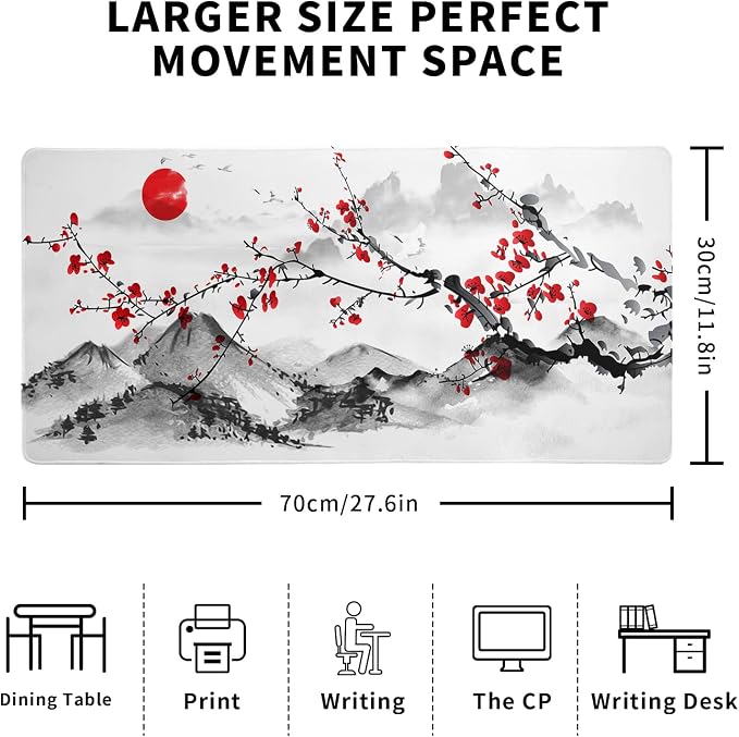 Japanese Cherry Blossom Gaming Mouse Pad 27.6x11.8 Inch Pink Full Desk Sakura Large Non-Slip Rubber Base Waterproof Big Keyboard Mat With Stitched Edges for Office - Image 5