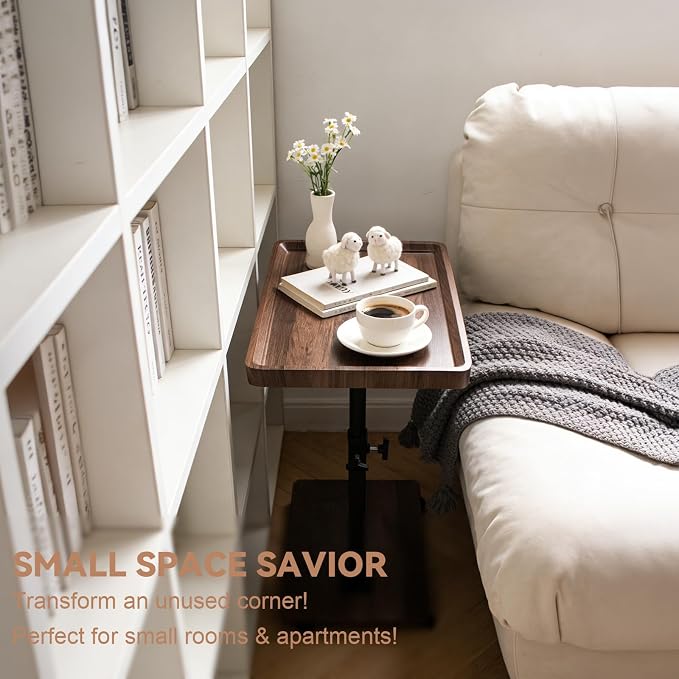 Rolling Side Table Adjustable Height, 360°Swivel C Tray Snack Table - Image 5