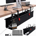 Under Desk Cable Management Tray 28" — No Drill Clamp-On Cord Organizer for Desk with Built-in Ties, Heavy Duty Metal Clamp, Foldable 600D Oxford Fabric for Home Office, WFH & Gaming PC Setup (Black) by Unknown