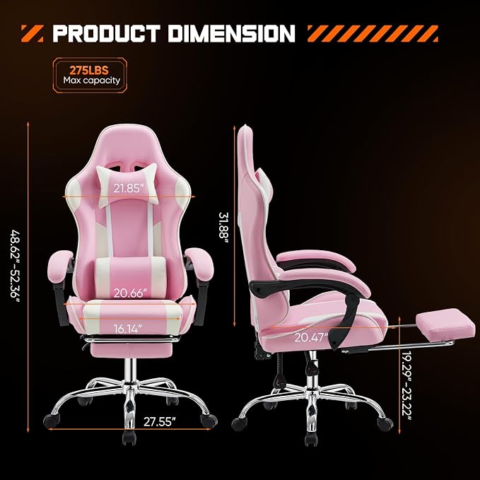 Sweetcrispy Video Game Chair, Ergonomic Computer Desk Chair, Lumbar Support | High Back PU Leather, Headrest Linkage Armrest, Height Adjustable 360 Swivel, Adults, Pink - Image 3