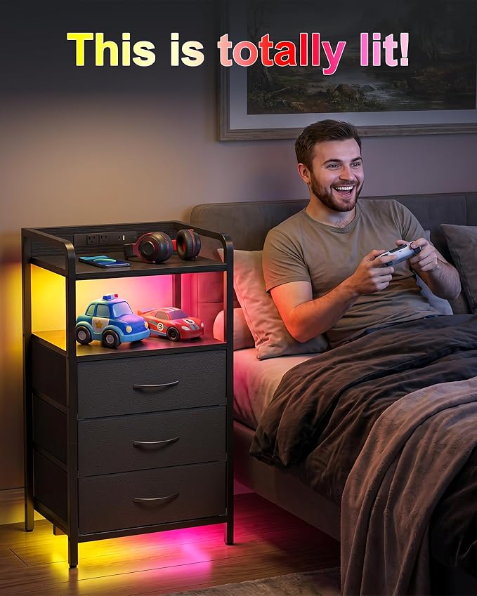 Fixwal Led Nightstand with Multiple Gradient Color Light Effects, Black - Image 7