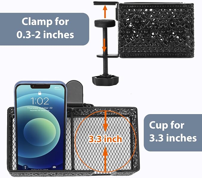 Under Desk Cup Holder, Clamp on Cup Holder Clip Desk Organizer Phone Stand - Image 6