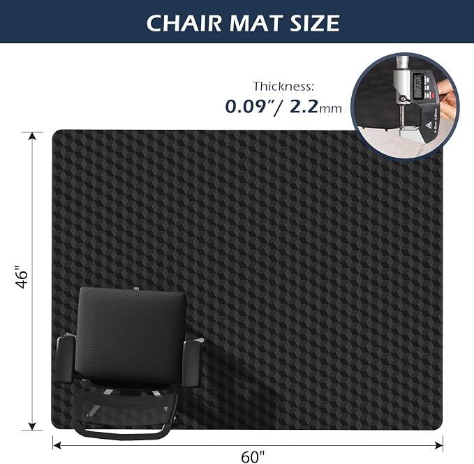 Chair Mat for Carpet, SALLOUS 46" x 60" Office Chair Mat for Carpeted Floors, Heavy Duty Vinyl Floor Mat with Grips, Carpeted Floor Protector Computer Desk Mat for Home Office (Black - 3D Geometric) - Image 2