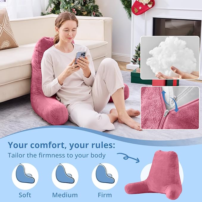 Sasttie Reading Pillow for Bed, Back Pillow for Sitting Up, Rose Pink - Image 3