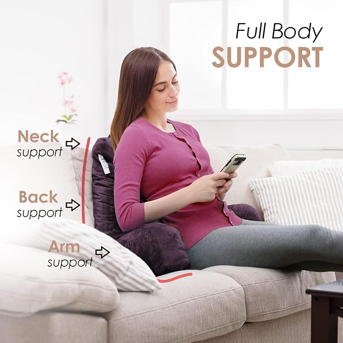 Nestl Reading Pillow with Portable Laptop Lap Desk - Shredded Memory Foam Back Support Pillow for Sitting Up in Bed and Couch Rest Pillows with Arms, Bed Tray Table with Foldable Legs, Purple - Image 7