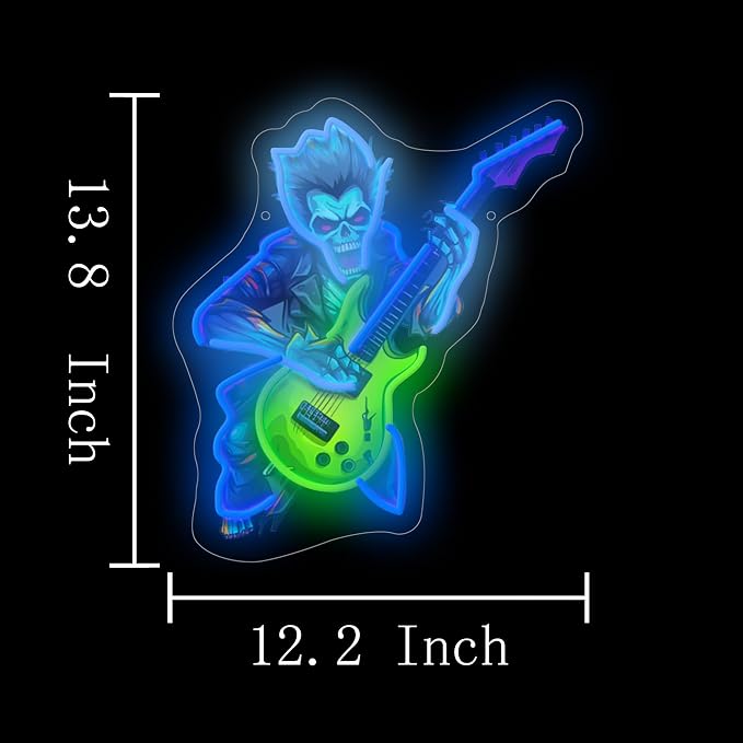 Zombie Playing Electric Guitar Neon Sign Music Led Light Up Sign Pop Art With UV Printed background Room Wall Decor Man Gaming Room, Kids Room, Bar Decoration, Birthday Party Gifts - Image 8