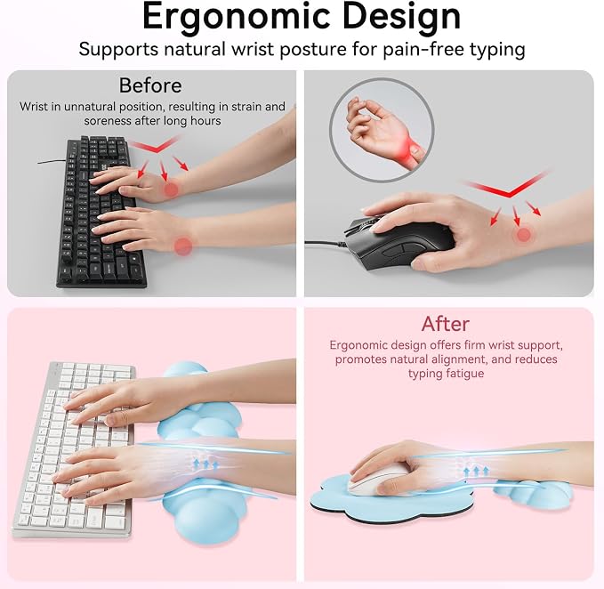 Sushret Cloud Wrist Rest for Computer Keyboard and Mouse Pad Set, Blue | Memory Foam, Leather, 4-in-1 Cloud Keyboard Wrist Rest Set with Ergonomic Support for Arm and Palm Cushion, Gaming/Work Setup - Image 3