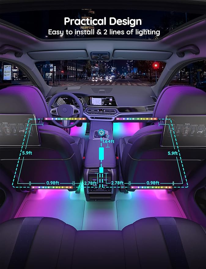 Govee Car LED Strip Lights, Smart RGBIC Interior Car Lights, APP Control - Image 6