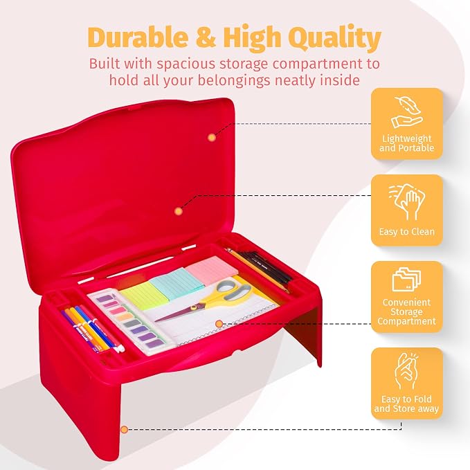 Aerolife Folding Lap Desk - Foldable Table for Work, Study, Gaming, Arts, Crafts, School - Collapsible Laptop Tray with Storage Compartment - Portable Writing Station for Kids, Adults (Red) - Image 2