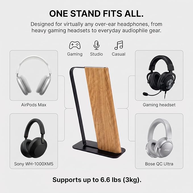 Headphone Stand Desk Cute, No Assembly, Light Brown | Weighted Base Headset Holder for AirPods Max Sony Bose Beats Sennheiser, Stable Gaming & Studio Earphone Rack, - Image 7