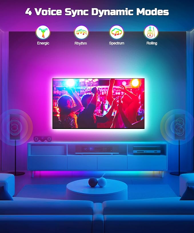 TV LED Backlight, 23ft TV LED Lights for 75-100 inch,RGB TV Backlight Behind,USB Strip Lights Behind TV, Color Changing Sync with Music, Bluetooth App Controlled Led Lights for Bedroom Home Decor - Image 6