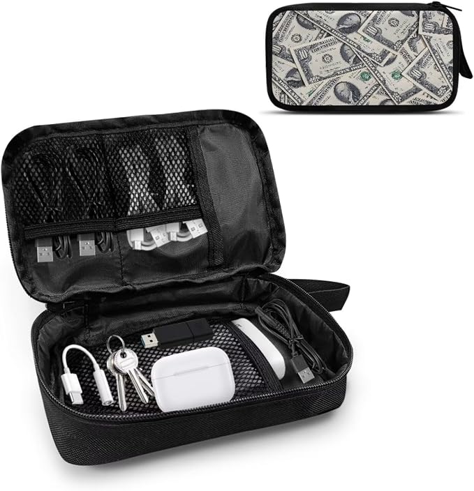 Dollar Print Electronics Organizer Waterproof Cable Organizer Bag, Shockproof Cord Storage Bag, Travel Essentials for Electronics Items/USB/SD/Charger - Image 2