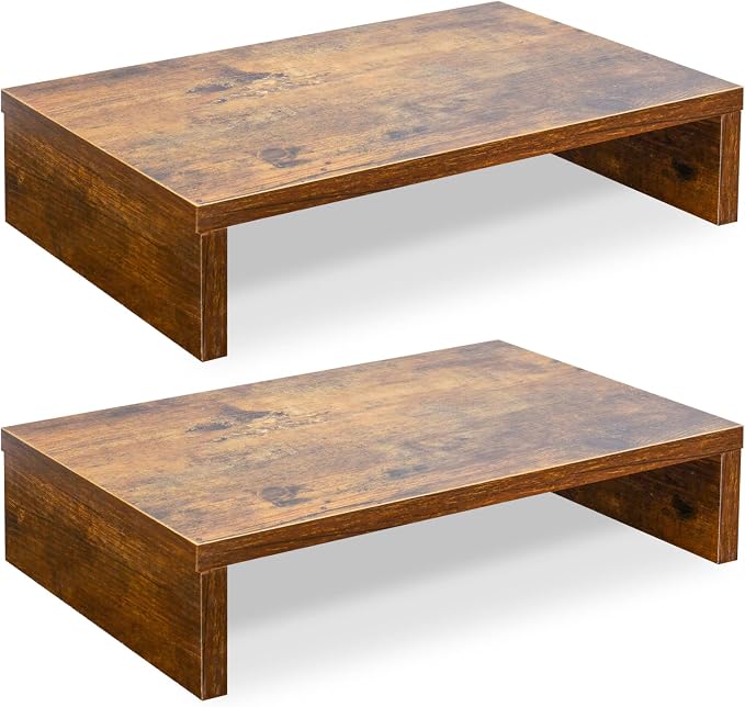TEAMIX 2-Pack Wood Monitor Riser, Desk Stand for 2 Monitors, Rustic Brown | Holds 80Lbs, Stacked/Separate Use, 2 Tier Adjustable, Use as Laptop/TV Riser, Computer Stand for Home Office Desk, Gaming by TEAMIX