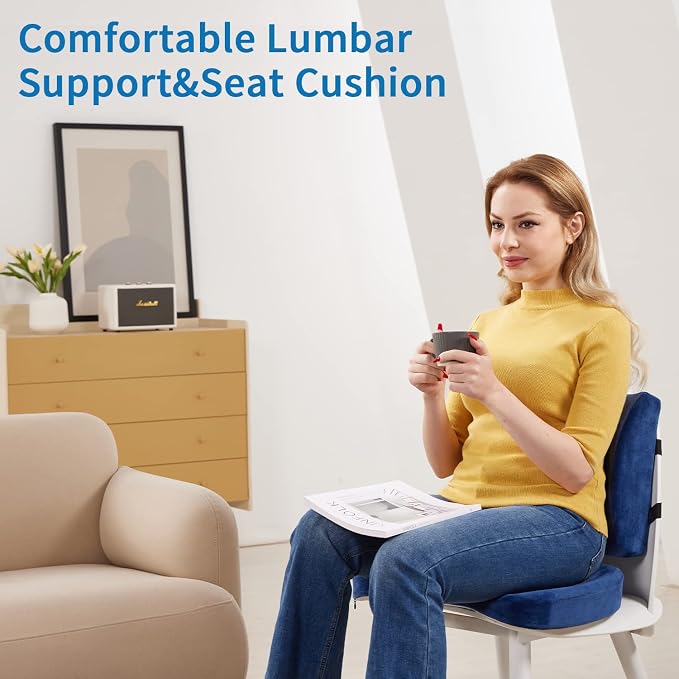 SAIREIDER Chair Cushion and Lumbar Support Pillow for Office Chair, Car Seat Cushions Back Support Pillows, Memory Foam Chair Support for Back&Lumbar, Relieve Tailbone Pain and Sciatica (Blue) - Image 7