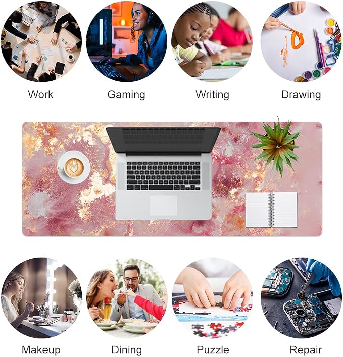 QiyI PU Leather Large Mouse Pad, Office Decor, 31.5" x 11.8", Rose Gold | Desk Décor Accessories, Extended Size, Waterproof & Easy to Clean, Smooth Surface, Non Slip Desk Organization - Image 7