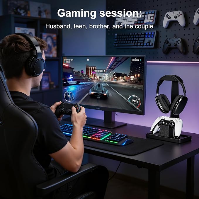 UPERGO Solid Wood Headphone Stand with Controller Holder for Desk | Natural Solid Wood, Holds 1 Headset & 1 Controller, Gamer Gifts for Men, Gaming Desk Accessories for PS5/Xbox/Switch - Image 6