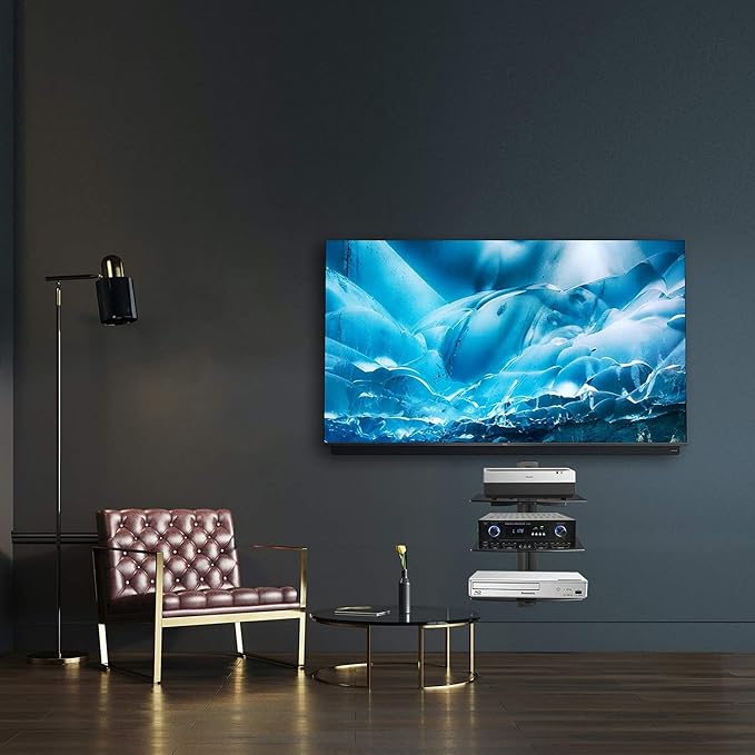 DVD Floating Shelf, Glass TV Wall Mount with Shelf for DVD Player / PS4 / Cable Boxes / Game Consoles / Sky Box / TV Accessories, Media Shelf, Flat Black Wall Mount Bracket, AV Shelves, 3 Tiers CS303B - Image 2