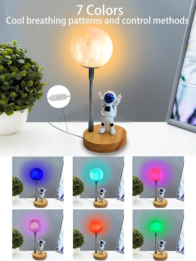 Moon Lamp for Kids, Space Buddy Lights with 7 Color, Astronaut Night Light - Image 4