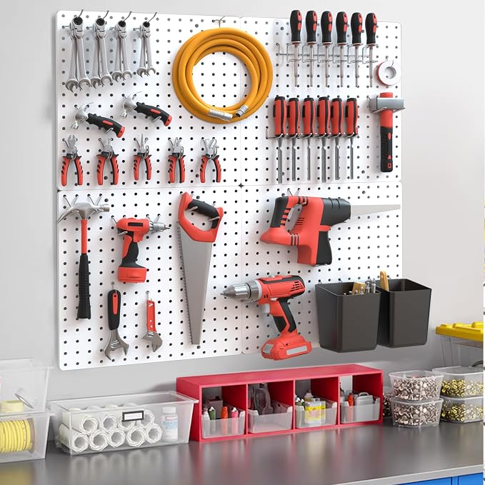 FZK Modular Plastic Peg Board Wall Organizer Kit, 16x16, White | Features 33 storage accessories, heavy duty 200 pounds capacity, suitable for craft room, kitchen and office wall - Image 6