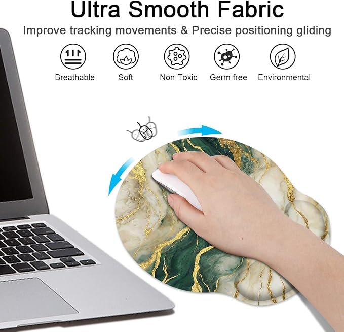 Britimes Ergonomic Mouse Pad Set with Wrist Rest, Gold Green Marble - Image 4