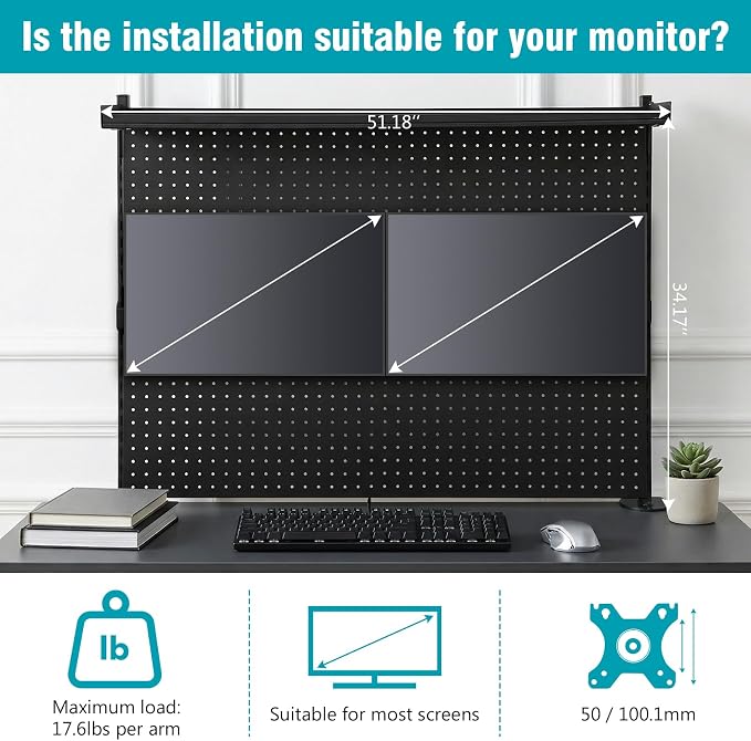 Metal Desktop Organizer with Monitor Stands Computer Accessories Steel Stand Pegboard 51 X 34 Inch for Office Supplies Dorm Home Decor - Image 8