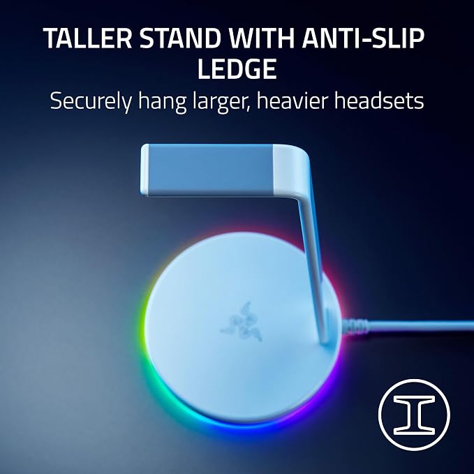 Razer Base Station V2 Chroma Headphone Headset Stand Holder, Pink | Chroma RGB Lighting, Taller Stand & Anti-slip Ledge, USB Charging Ports, 3.5mm Audio Jack, Anti-Slip Rubber Base - Image 3