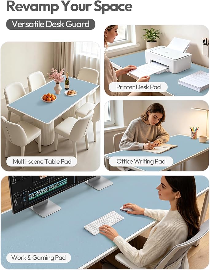 YSAGi Leather Desk Pad Protector, Office Desk Mat, Large Mouse Pad, Non-Slip PU Leather Desk Blotter, Laptop Desk Pad, Waterproof Desk Writing Pad for Office and Home (Ice Blue,55" x 24") - Image 8