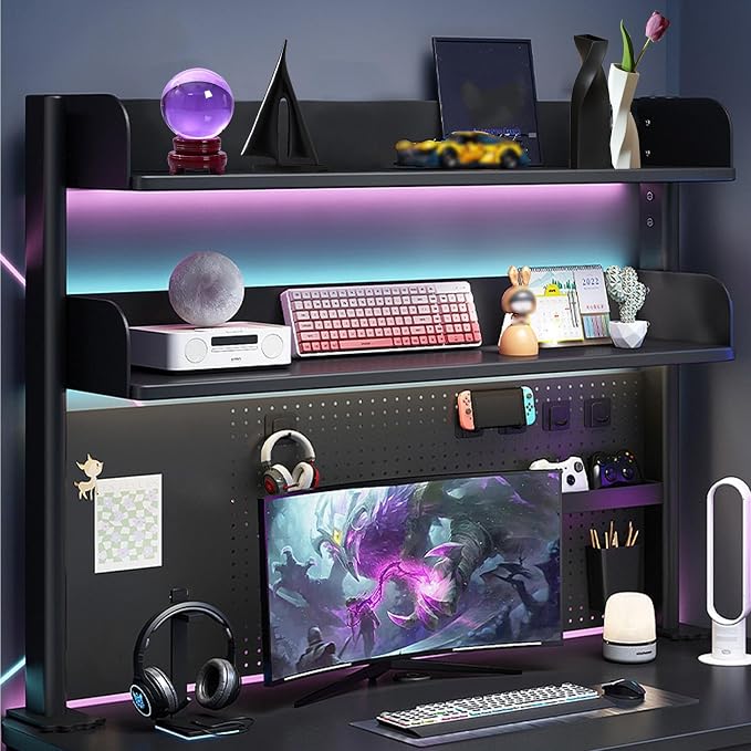 Clamp On Desk Organizer Shelf, BLACK Desk Extender Pegboard Workstation,Computer Desk Accessories for Office, Privacy Panel for Gaming Desk,23.6/31.4/39.3in Desktop Shelving System (100cm/39.3in) - Image 2