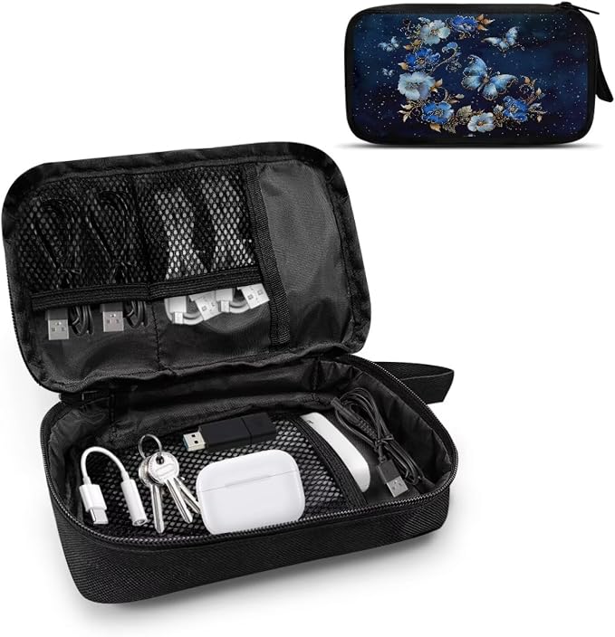 Floral Moon Butterfly Print Electronics Organizer, Travel Cable Organizer Bag, Portable Cord & Charger Storage, Compact Tech Bag & Case - Image 2