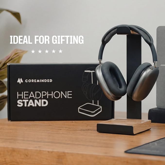 COREMINDED Universal Headphone Stand for Desk, Oak Wood Headset Holder | Fits All Headphones incl AirPods Max, Heavy Duty Solid Wood, Sturdy & Stable, Gaming Headset Organizer, Gift Ready Box - Image 7
