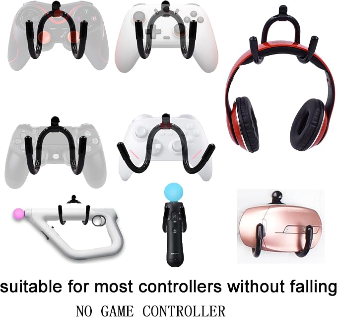 YYST Universal Game Controller Organizer Wall Rack Wall Mount Wall Clip Wall Hanger Compatible With Xbox One PS4 Switch Pro controller 4/PK - NO GAME CONTROLLER - No Falling - Image 3