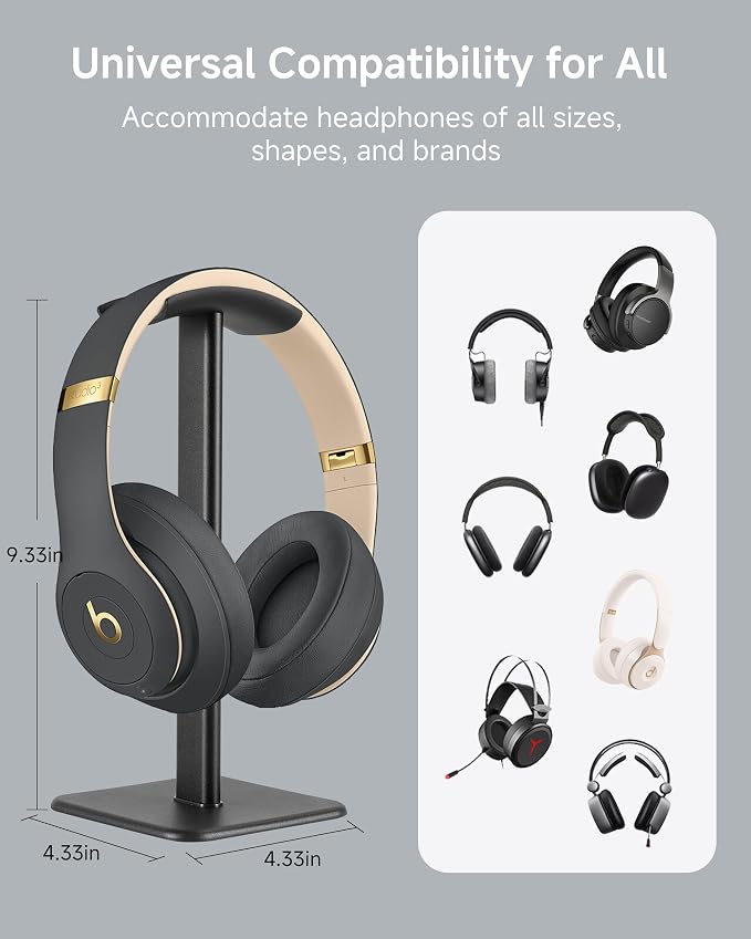 Headset Stand - Headphone Holder for Desk with Aluminum Hanger Compatible with All Over-Ear On-Ear Computer Xbox One PS5 PS4 PC Game Telephone Headsets (Black) - Image 3