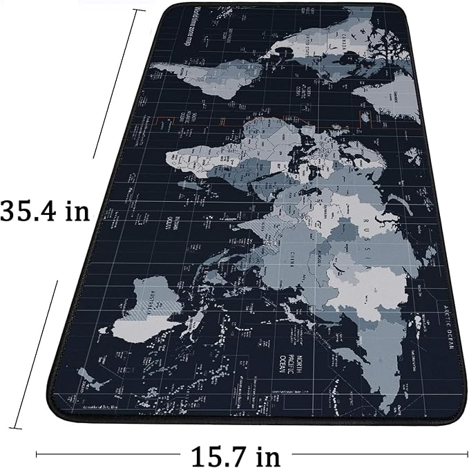 Large Extended Gaming Mouse Pad with Stitched Edges,(35.4X15.7In) Durable Non-Slip Natural Rubber Base, Waterproof Computer Keyboard Pad Mat for Esports Pros/Gamer/Desktop/Office/Home, Map - Image 6