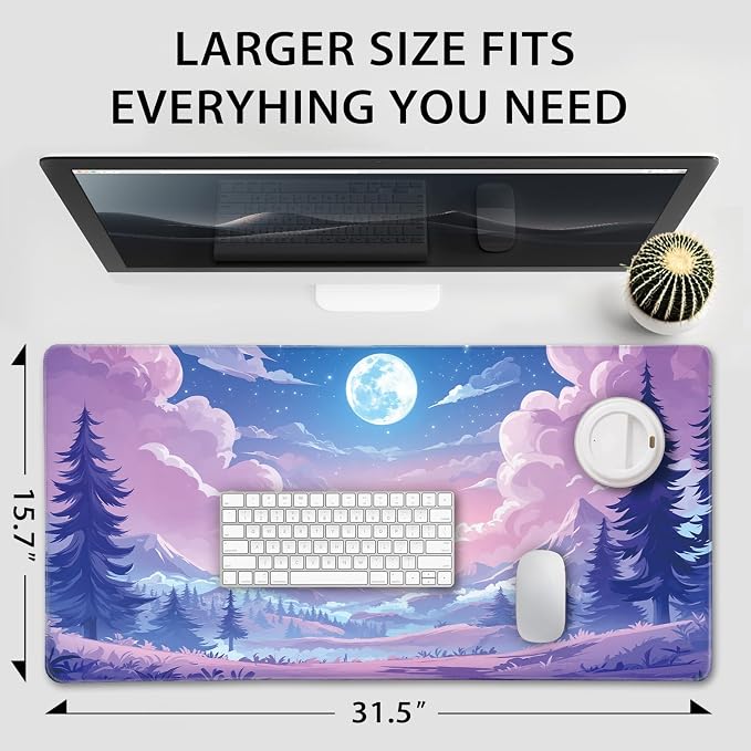 Mountain Moonlight Gaming Mouse Pad Desk Mat 31.5"x15.7" | Extended Mousepad, Non-Slip Rubber Base , Stitched Edges, for Computer/Laptop/Office/Home - Image 4