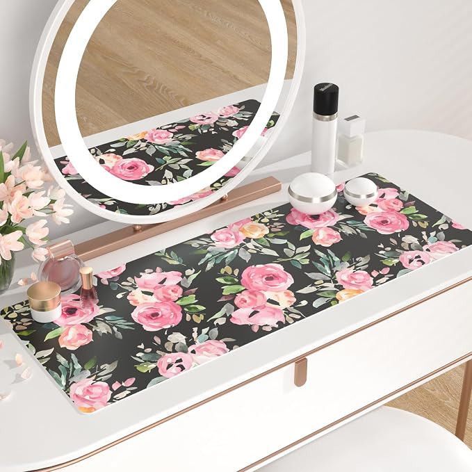 QiyI PU Leather Large Mouse Pad, Office Décor, 31.5" x 11.8", Pink Flowers | Desk Décor Accessories, Extended Size, Waterproof & Easy to Clean, Smooth Surface, Non Slip Desk Organization - Image 6