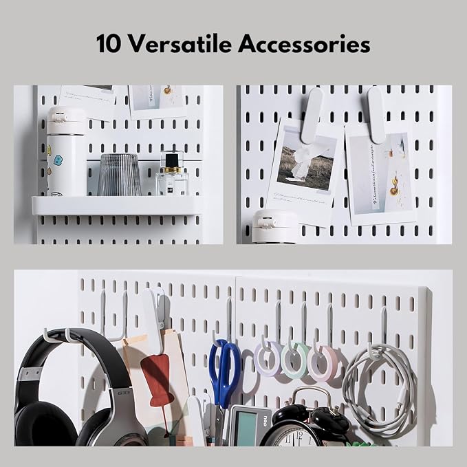 Keepo Pegboard Combination Kit with Modular Accessories, Wall Organizer for Gaming Setup, Crafts, and Ornament Display, Peg Board for Bedroom, Office, Home (White, 22″×11″) - Image 5