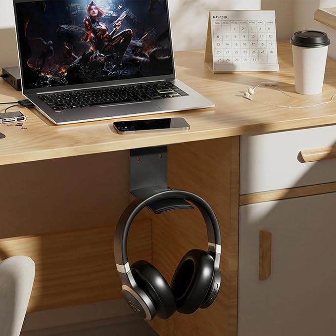 Heavyrain 2PCS Under Desk Headphone Hanger | Storage Hook Metal Desk Edge Hook Hanger with Clamp-On Design (Large) - Image 3