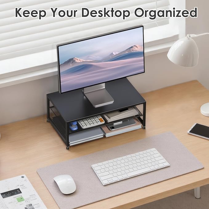 ECOLOVI 2-Tier Computer Monitor Stand Riser, Printer & Laptop Stand, Office Desk Accessories, Workspace Desk Organizer for Home Office Supplies, Black - Image 5
