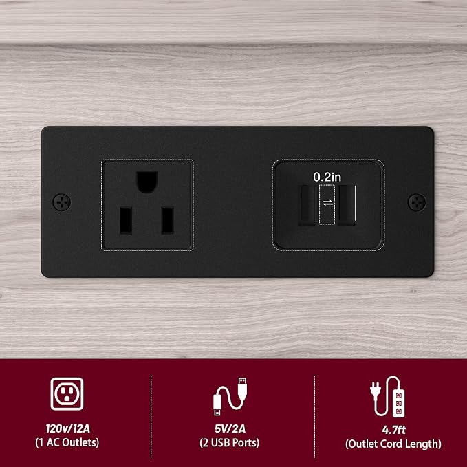Slim Nightstand Set of 2, Narrow Side Table with Charging Station & Drawer - Image 9