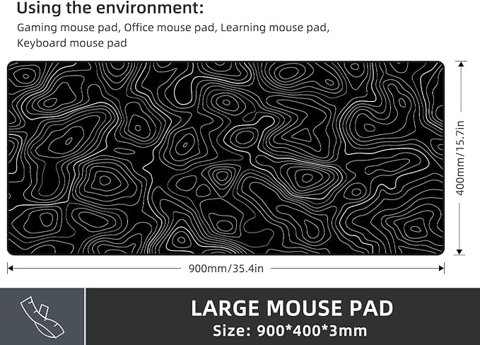 Rinaze Extra Large Gaming Mouse Pad with Black Topographic, XXL Mousepad, Big Mouse Mat Desk Pad, Non Slip Keyboard Pad for Gaming Computer Laptop PC Office Desk Accessories - Image 4