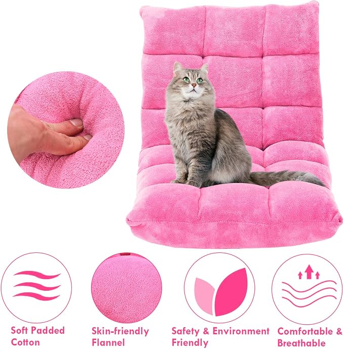 GIANTEX Floor Chairs for Adults, Floor Gaming Chair w/Back Support (Pink) | Coral Velvet, 14 Adjustable Position, Thick Sponge Padding, Floor Seating Lounge for Reading, Watching TV, Meditation - Image 5