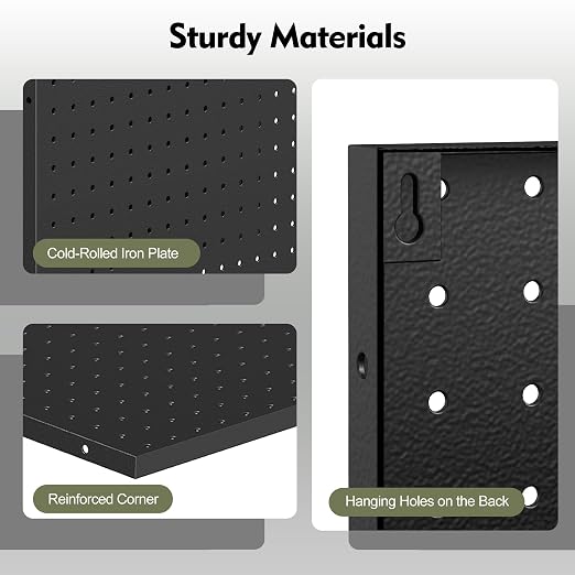 Peg Board 6 Pcs 15.7'' x 11.8'' Metal Pegboard Organizer Wall Control Peg Board Panels for Gaming Setup Garage Craft Room Office Kitchen, Black (No Accessories) - Image 7