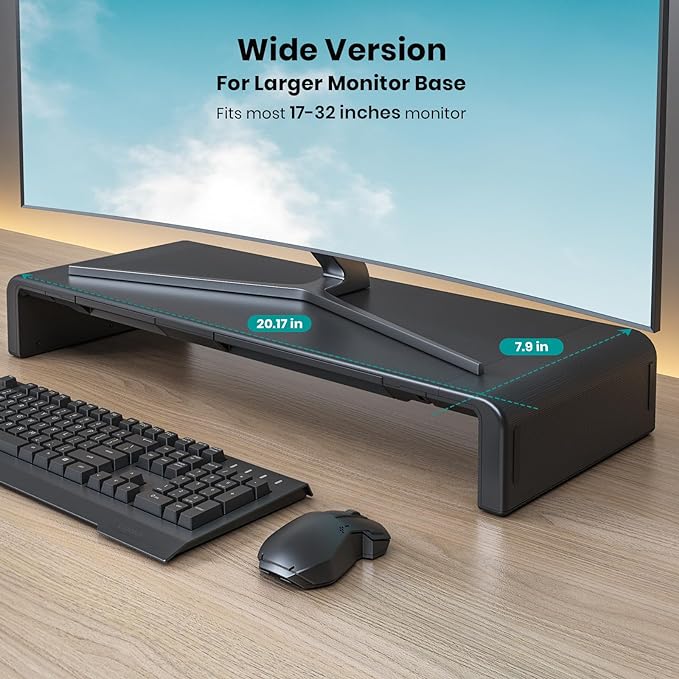 Klearlook Computer Monitor Stand for Desk, Adjustable Foldable Monitor Riser with Storage Drawer & Tablet Phone Holder for Office, Home, Laptop, Desktop (Black) - Image 2