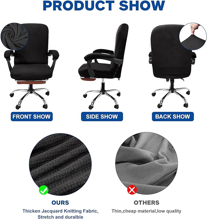 NeColorLife Office Chair Cover with Armrest Covers, Large, Black | Stretch Thick Jacquard Fabric Fits Most High-Back Executive and Desk Chairs; Machine Washable,Includes 2 Armrest Covers - Image 4