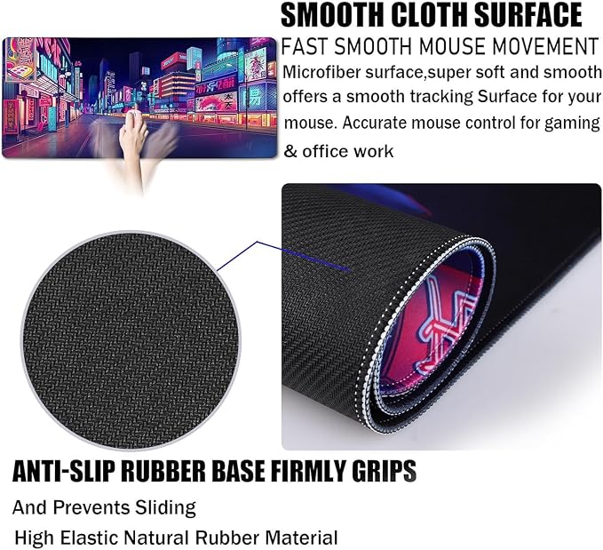 Japanese City Big Desk Mat Large Office Desk Pad | Home Office Gaming Work 35.4x15.7 inch Big Computer Mousepad Waterproof Non-Slip Rubber Mice Pads Stitched Edges - Image 4