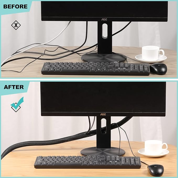 AGPTEK Cable Sleeve, 6.6ft - 1.2 inch Cable Management Cord Hider, Black - Image 5